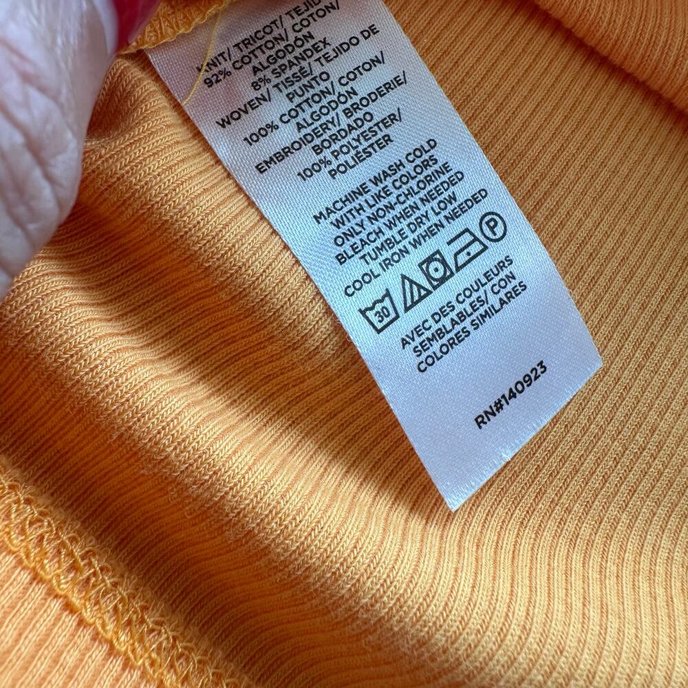 Ann Taylor LOFT Orange, Puffed Sleeves, Bandana Embroidery, Ribbed Top- M - Picture 7 of 9